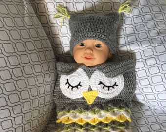 Crochet Owl Cocoon and Hat Pattern