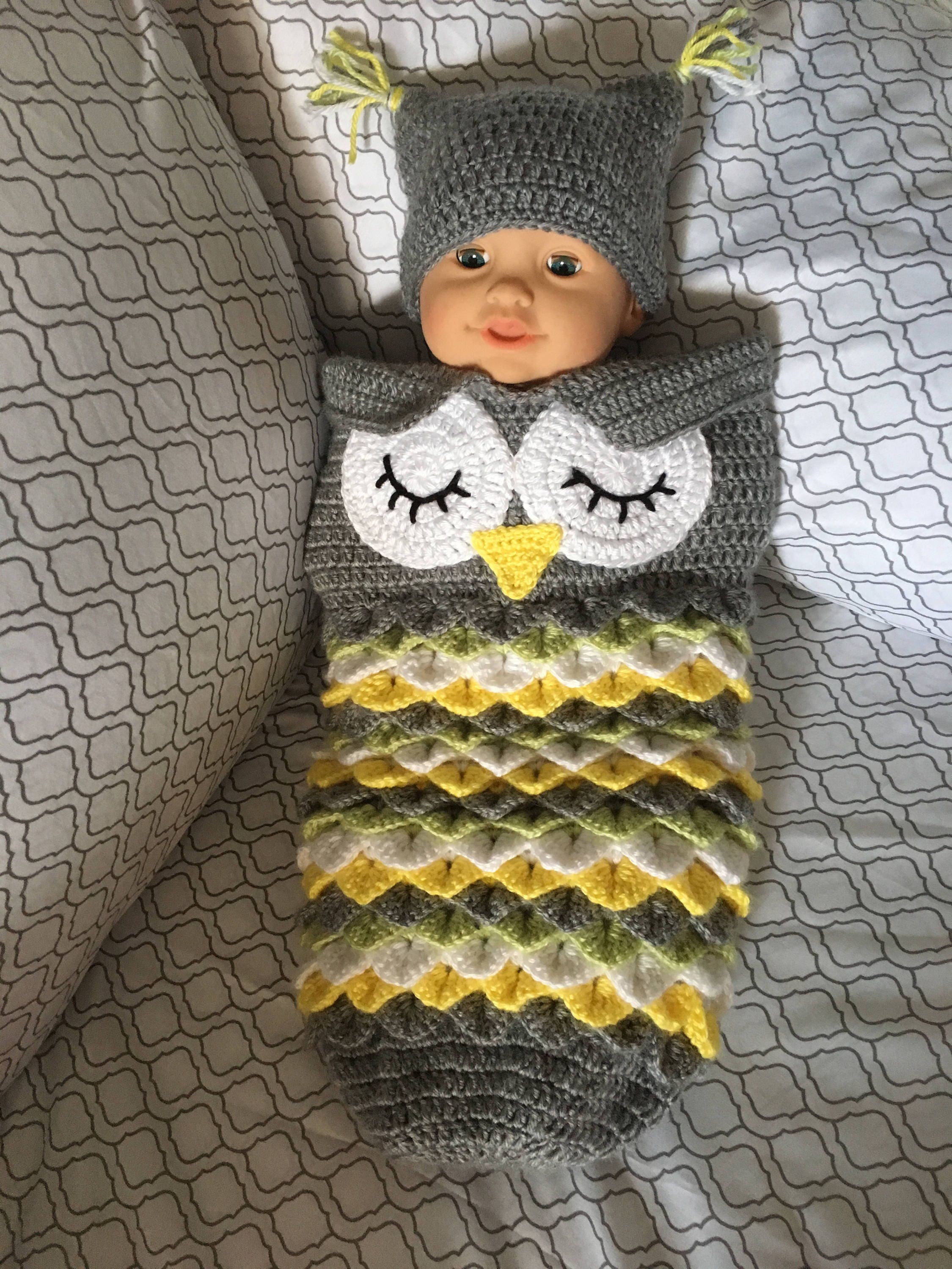 Crochet Owl Cocoon and Hat Pattern Etsy Canada