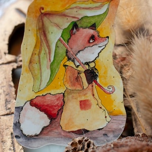 Pegatina del pequeño zorro de la lluvia