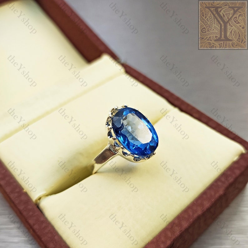 Boho Ring Wedding Gift Ring Oval Gemstone Minimalist Ring Engagement Ring Promise Ring November Birthstone 9 Ct SWISS BLUE TOPAZ Ring