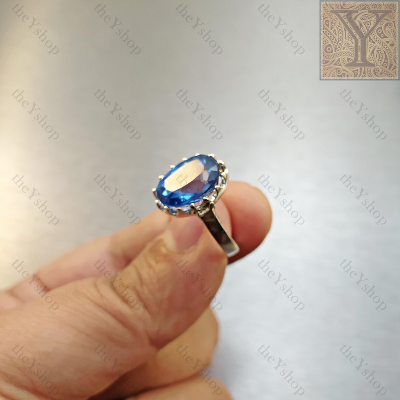 Boho Ring Wedding Gift Ring Oval Gemstone Minimalist Ring Engagement Ring Promise Ring November Birthstone 9 Ct SWISS BLUE TOPAZ Ring