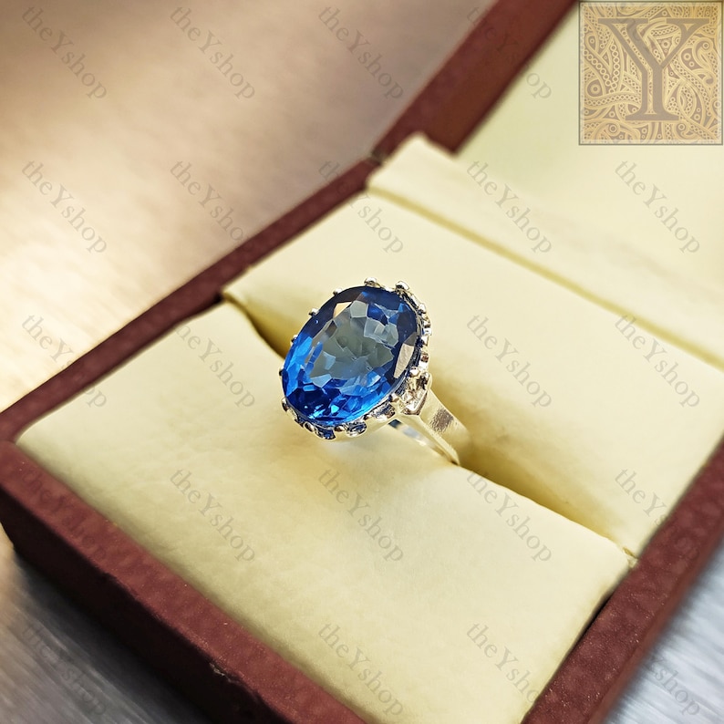 Boho Ring Wedding Gift Ring Oval Gemstone Minimalist Ring Engagement Ring Promise Ring November Birthstone 9 Ct SWISS BLUE TOPAZ Ring
