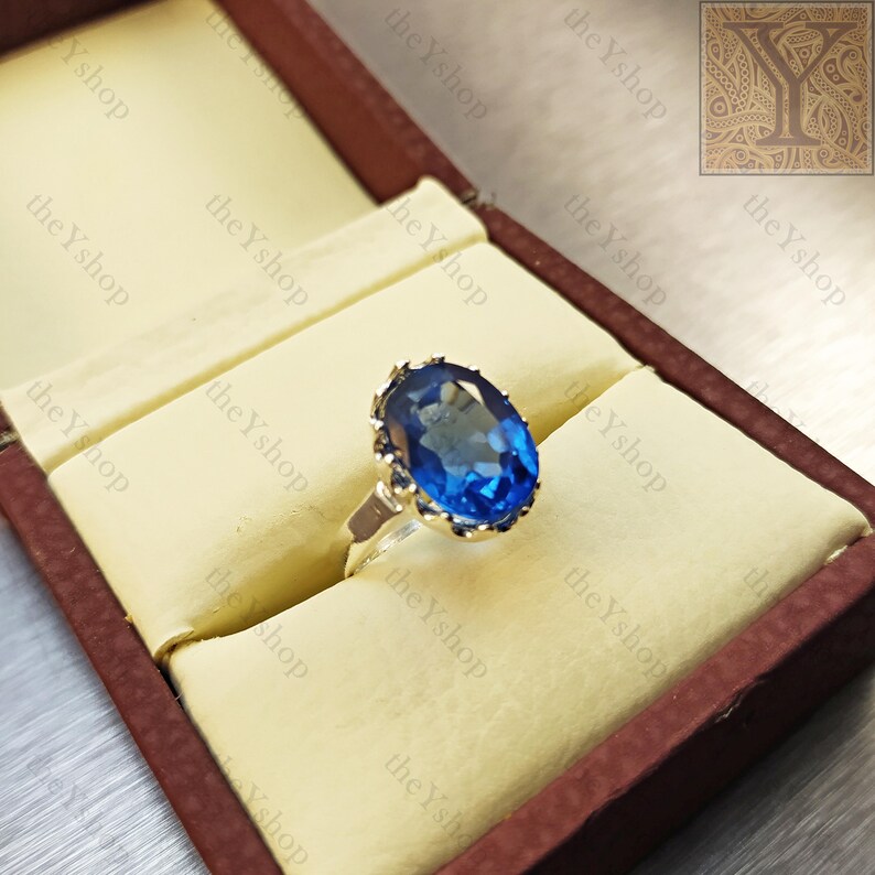 Boho Ring Wedding Gift Ring Oval Gemstone Minimalist Ring Engagement Ring Promise Ring November Birthstone 9 Ct SWISS BLUE TOPAZ Ring
