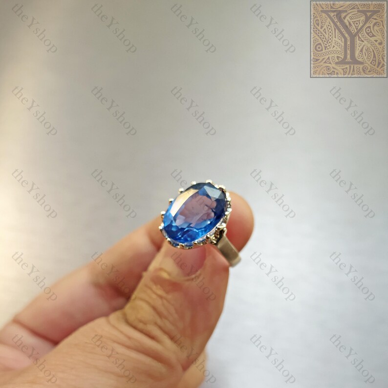 Boho Ring Wedding Gift Ring Oval Gemstone Minimalist Ring Engagement Ring Promise Ring November Birthstone 9 Ct SWISS BLUE TOPAZ Ring