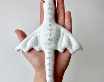 Small White Ice Dragon plush, all natural materials, weighted, made to order, customizable.
