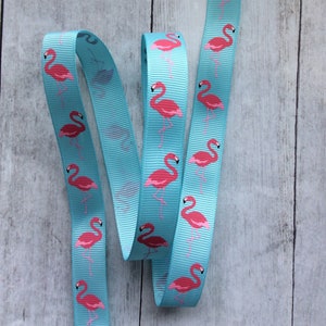 Flamingo Ribbon Blue Grosgrain