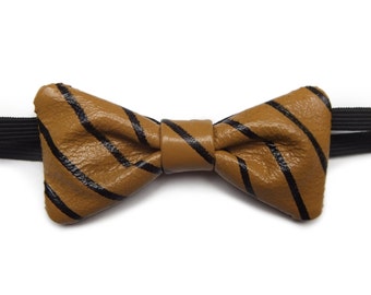 Leather bow tie mustard and black striped