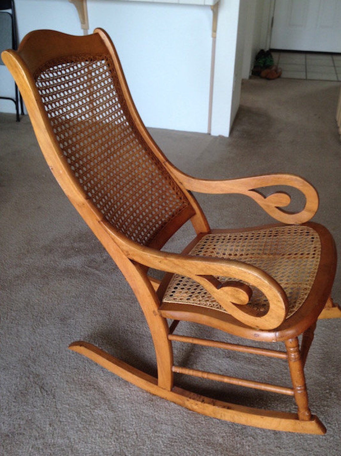 Antique Maple Lincoln Rocking Chair 18901910 Cane seat and Etsy