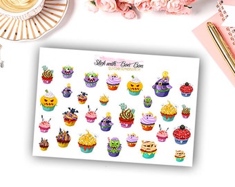 Halloween Cupcake kiss-cut planner stickers || Erin Condren Life Planner, Kikki K, Plum Paper Planner
