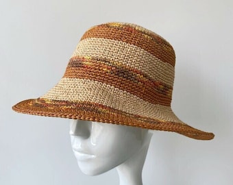 Handmade Raffia Bucket Hat - Stylish Colorful Striped Sun Hat for Women, Stylish Handwoven Straw Hat for Gardening, Summer Gift Idea