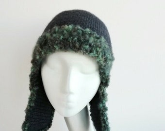 Wool ear flap beanie Winter hat Wool hat with Ear Flap  Chunky knit cold weather beanie