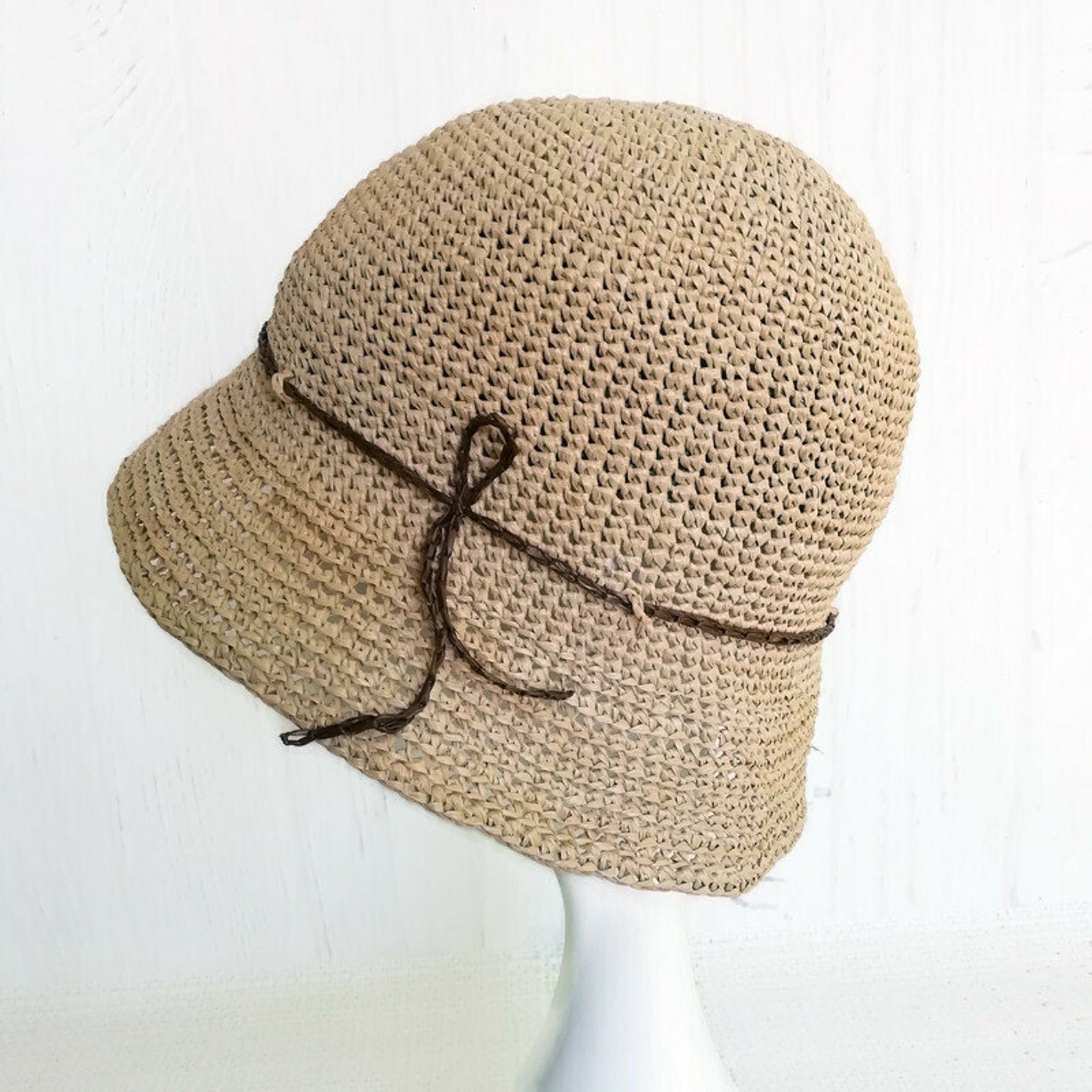 Straw sun hats Packable hat womens Summer cloche hat of raffia Etsy