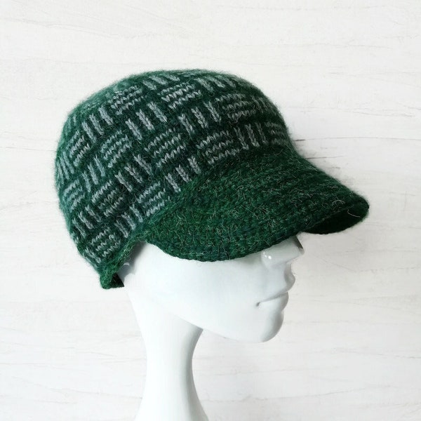 Wool Newsboy Cap-Paperboy Hat-Knit Baker Boy Hat-Winter Visor Beanie-Warm Hat with brim-Womans
