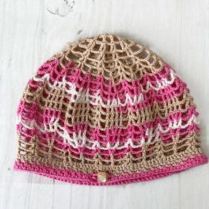 Summer beret Handmade crochet beret Cotton striped slouchy beanie Hand knitted mesh beret for womens