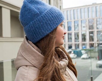 Wool Beanie Womens Ribbed Cuff Winter Knit Hat