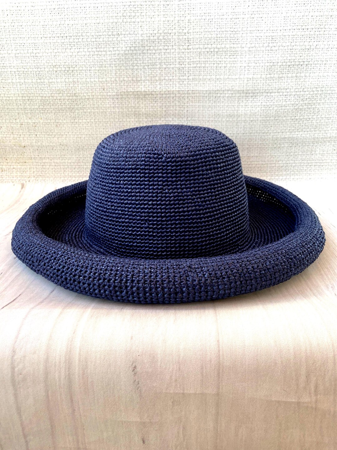 Rolled Brim Raffia Hat Wide Brim Crochet Sun Hat for Women / Men - Roll ...