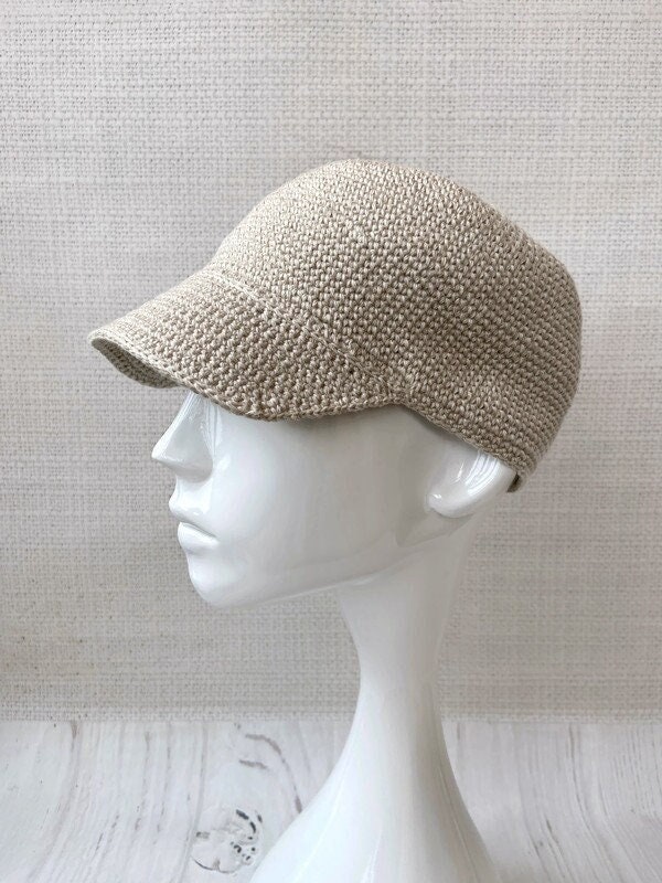 Crochet Linen Newsboy Cap: Summer Visor Beanie, Women / Men