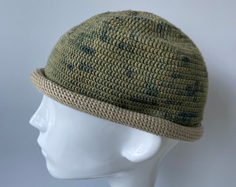 Rolled Brim Hat Summer Short Beanie Docker Cap Olive Green Hat Men's Skully Cap  Brimless Hat Mens Skullcap Hat Watch Hat Men Handmade