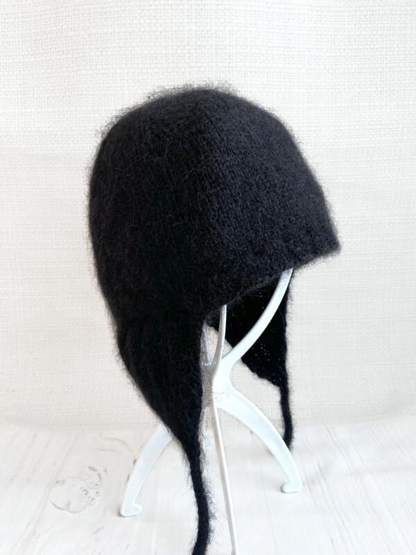 Cozy Black Ear Flap Beanie | Hand Knitted Wool & Mohair Aviator