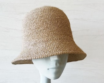 Raffia bucket hat Packable sun hat Brim straw beach hat for womens / men