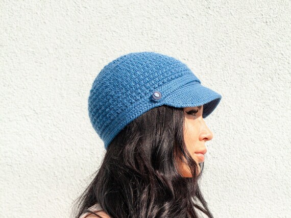 blue crochet hat