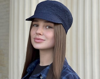 Raffia Baker Boy Hat Crocheted for Women  - Lightweight Summer Newsboy Hat