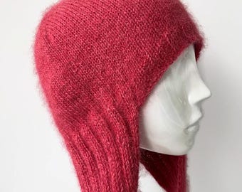 Hooded Scarf Hand Knit Hood with Ties Wool and Mohair Balaclava Scarf
