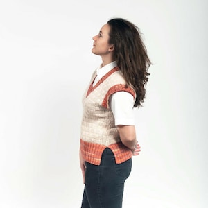 Hand Knitted Cropped Sweater Vest: Cotton Merino Wool Blend
