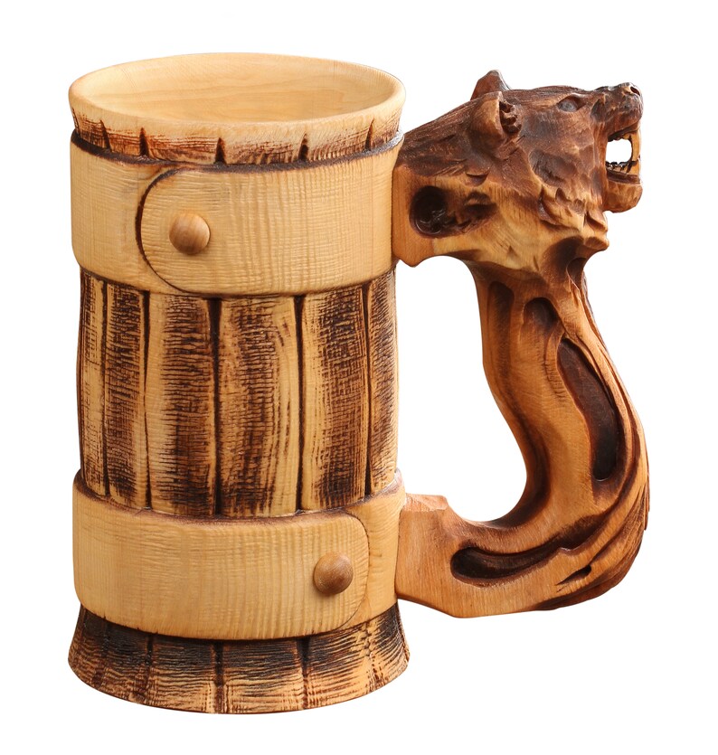 Woodland Bear Barrel Wooden Beer Stein Wood Beer Mug Wood Etsy