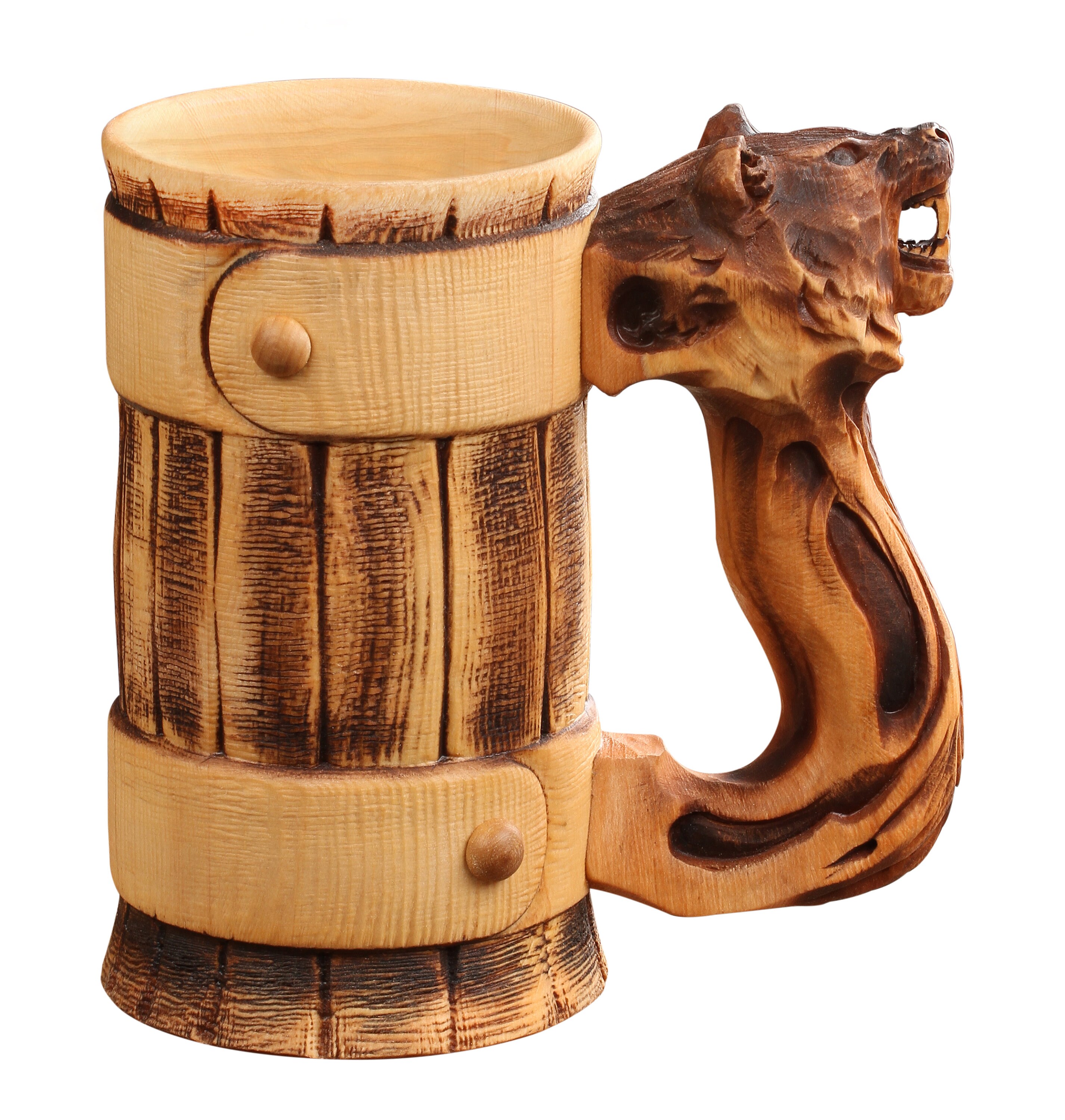 Woodland Bear Barrel Wooden Beer Stein Wood Beer Mug Wood Etsy