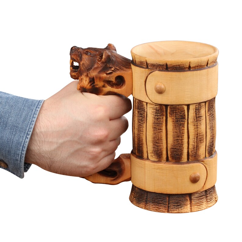 Woodland Bear Barrel Wooden Beer Stein Wood Beer Mug Wood Etsy