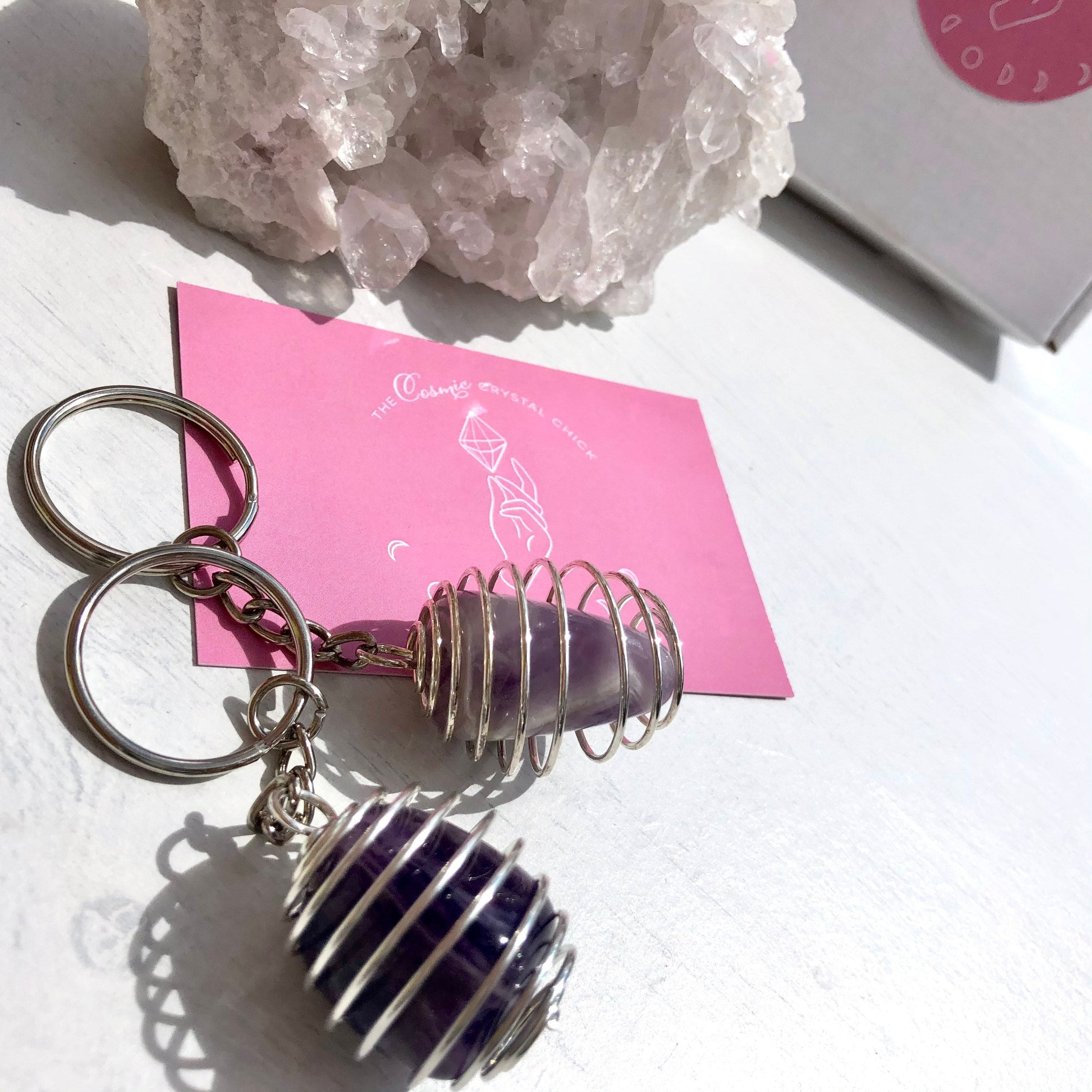 Amethyst Keyring Amethyst Keychain Crystal Accessories Etsy