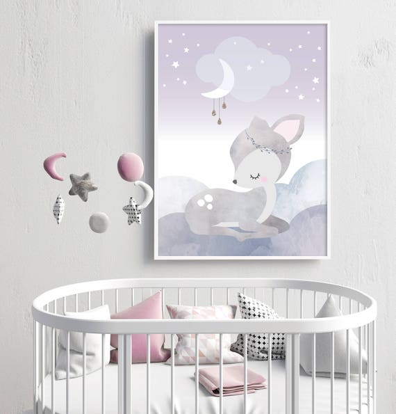 Sleepy Deer Whimsical Nursery Print Baby Nursery Wall Etsy