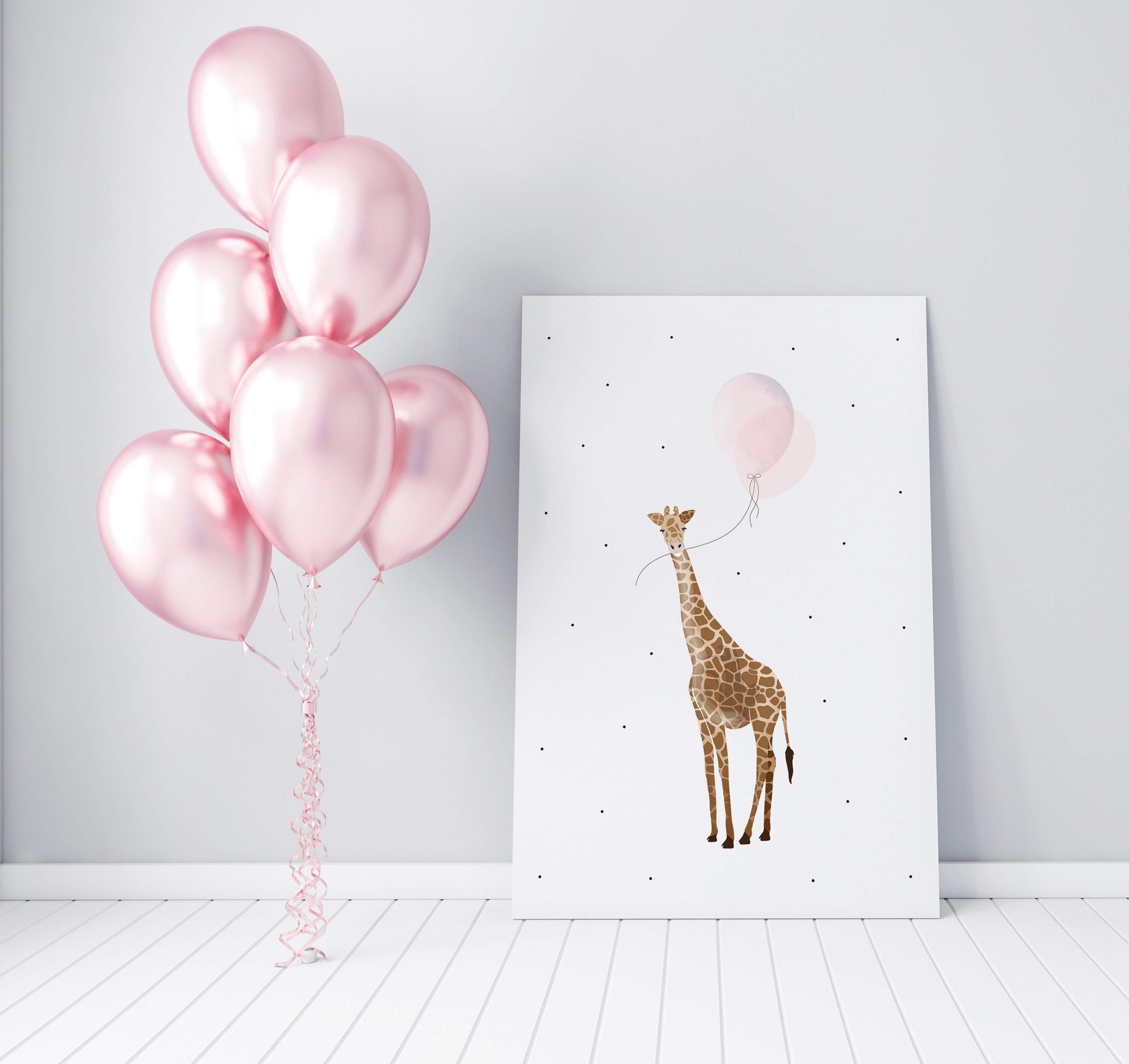 Giraffe With Balloons Nursery Print Baby Nursery Wall Etsy Norway