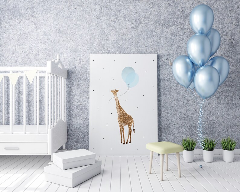 Giraffe with Balloons Nursery Print Baby Nursery Wall Etsy