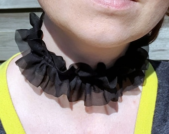 Black Ruffle Lace Choker, Black Frilly Choker, Black Long Choker, Black Girls Tweens Teens Choker, Black LGBT Choker, Black Lolita Choker