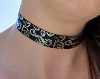 Black and Silver Choker Necklace, Boho Black Choker, Bohemian Choker, Geek Chic Black Choker, Extra Long Length Black Choker, LBGTQ Choker