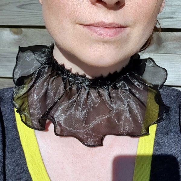 Black Ruffle Organza Lace Choker, Black Frilly Choker, Black Frilly Doll Princess Choker, Black LGBT Choker, Black Lace Carnival Collar