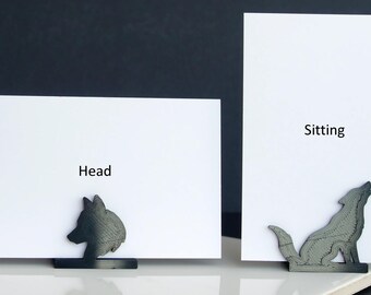 Wolf Shaped Wedding Name Stands, Wolf Theme Name Displays, Canis Lupus Place Holders, Wolf Shape Seating Name Holders, Wolf Dog Name Holders