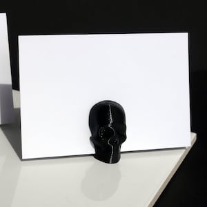 Skull Place Card Holders, Gothic Wedding Name Stands, Black Skull Party Name Holder, White Skull Name Place Display, Seating Name Holders