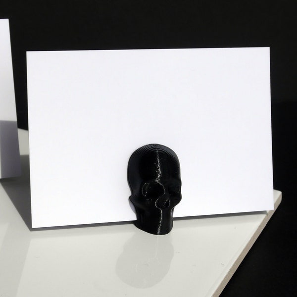 Skull Place Card Holders, Gothic Wedding Name Stand, Black Skull Party Name Holder, White Skull Name Place Display, Seating Name Holder