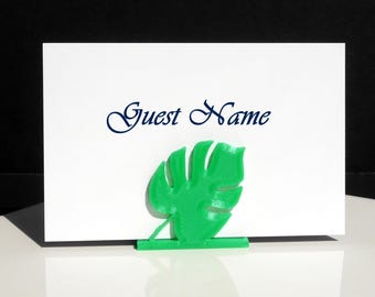 Monstera Leaf Shape Name Stands, Monstera Theme Party Name Displays, Monstera Deliciosa Card Holders, Tropical Wedding Seating Name Holders