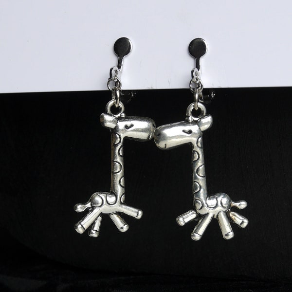 Clip On Giraffe Earrings, Non Pierced Ears, Zoo Animal Earrings, Silver Giraffe Earrings, Clip On Animal Earrings Kids, Giraffe Accessories