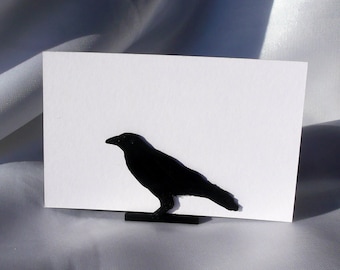 Gothic Raven Name Card Holders, Gothic Wedding Name Place Holders, Black Raven Crow Shape Name Stands, Raven Shape Wedding Name Displays,