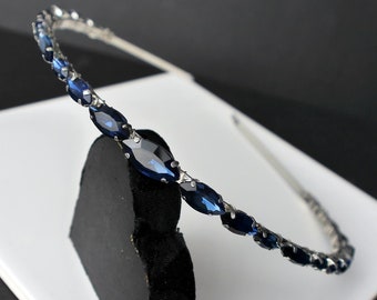 Navy Blue Rhinestone Tiara, Blue Diamante Tiara, Navy Blue Bridesmaid Hair Band, Navy Wedding Hair Accessory, Dark Blue Diamante Headband