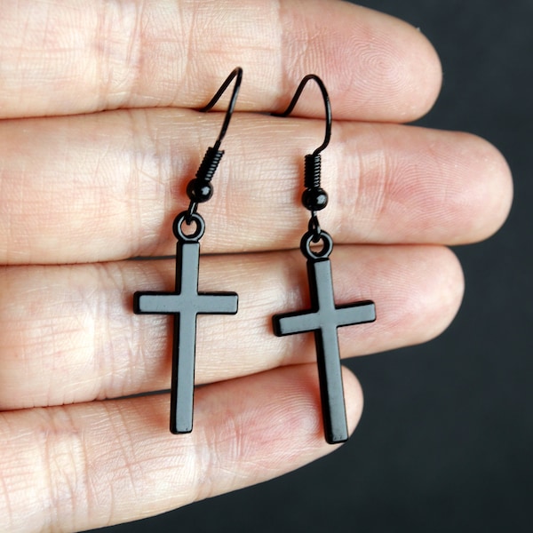 Black Cross Earrings Etsy