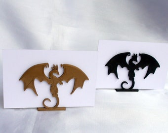 Dragon Wyvern Shaped Wedding Name Stands, Wyvern Card Stands, Gothic Dragon Name Card Holders, Dragon Wyvern Shaped Escort Card Stands