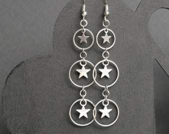 Celestial Silver Star and Hoop Earrings, Star Jewellery, Small Star Statement Earrings, Celestial themed Jewellery, Hoop Boho Star Earrings,