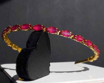 Gold and Pink Diamante Prom Bridal Wedding Hair Tiara: Pink and Gold Rhinestone Party Headband