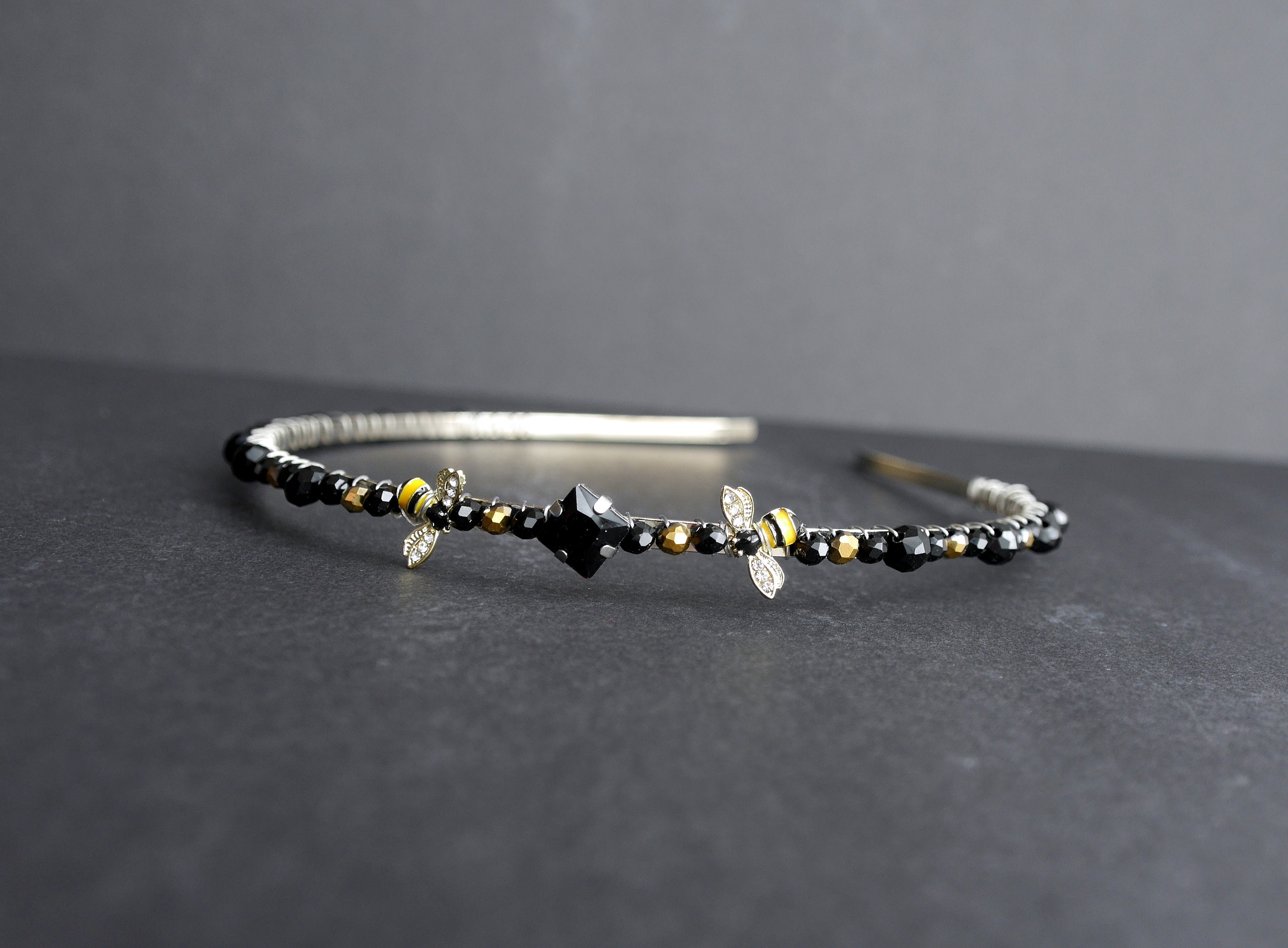 Bee Medallions crystals on Black headband Crystal Radiance Black Headband main image 4